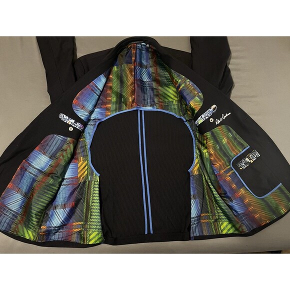 Robert Graham 44R Black Pinstripe Wool Blazer Multicolored Lined